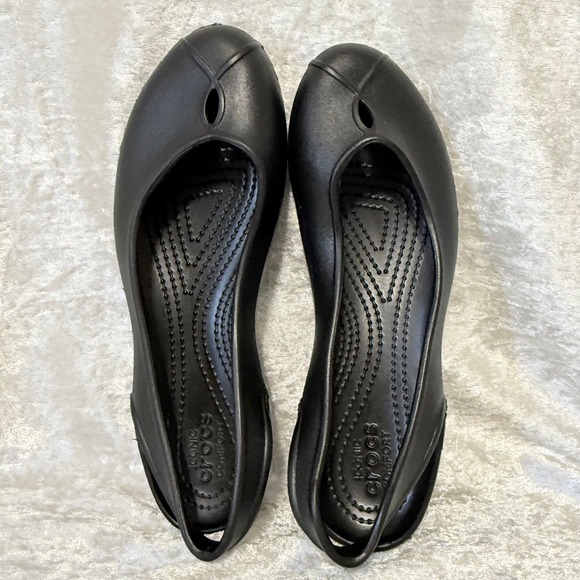 Crocs Women's Olivia II Size-7 Black Slingback Ballet Flats Shoes Elastic Strap - Picture 2 of 10